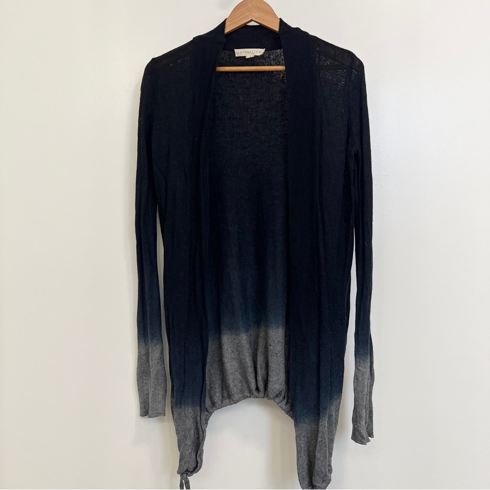 Lovestitch Dip Dye Cardigan Sweater. Indigo, long Knit. Navy gray. Small
